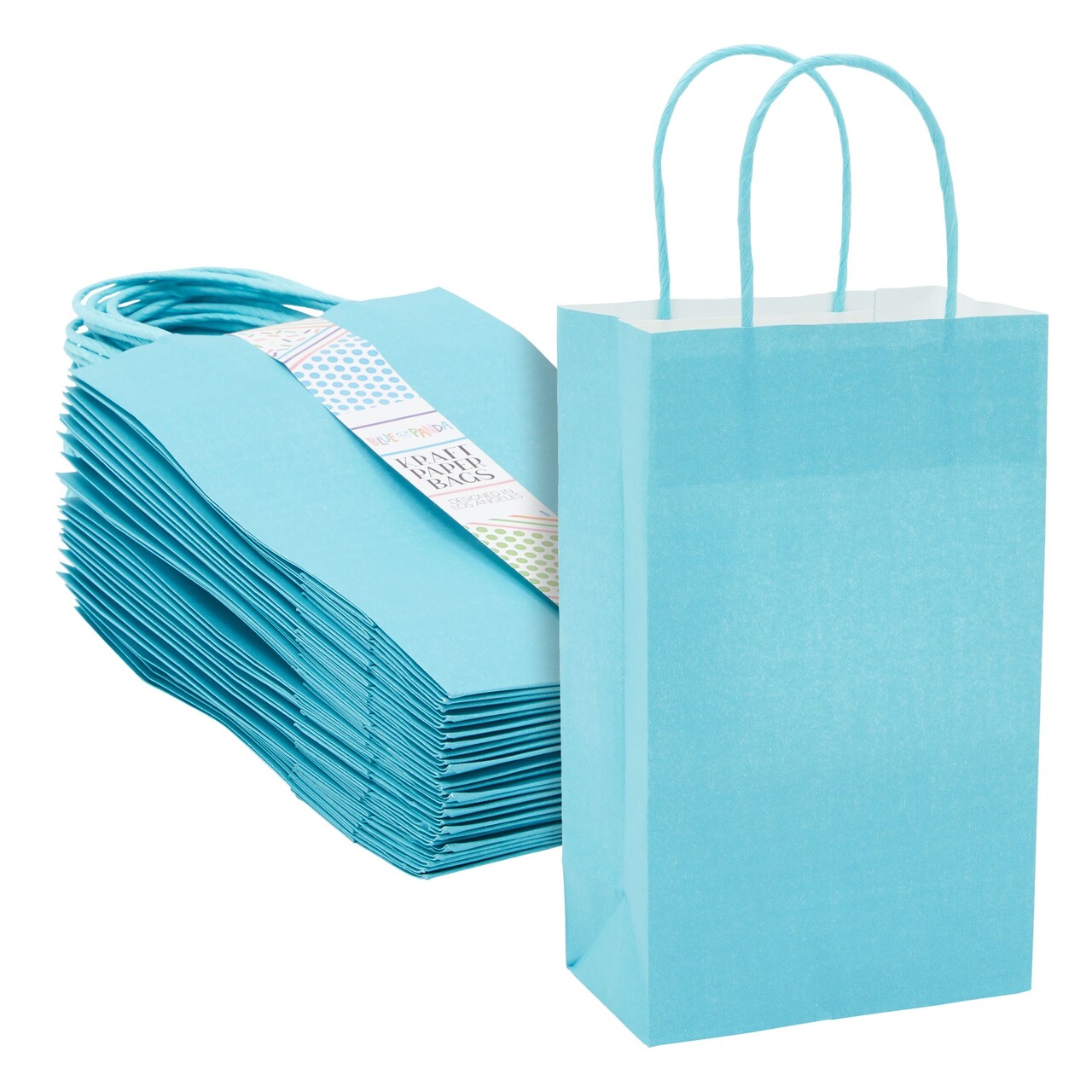 25-Pack Teal Gift Bags with Handles, 5.5x3.2x9-Inch Paper Goodie Bags for Party Favors and Treats, Birthday Party Supplies
